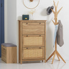 Meuble à chaussures étagère à chaussures armoire 3 portes abattants effet cannage rotin - en bois bois naturel-9