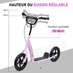 Trottinette enfant patinette pneus 30 cm Hauteur Guidon réglable poignée Frein et béquille Acier pour enfants à partir de 5 ans Rose-4
