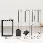 Ensemble serviteur de cheminée 5 pièces métal avec balai, pelle, tisonnier, paire de pinces et support 28x13x59,5cm noir-2