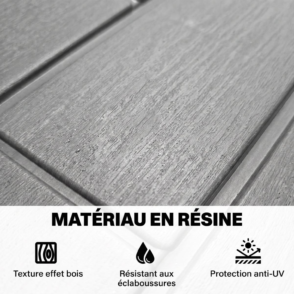 Coffre de Rangement Extérieur 227 L Verrouillable avec Vérin à Gaz, Aspect Bois, 106,5x43x54,5cm, Gris-4