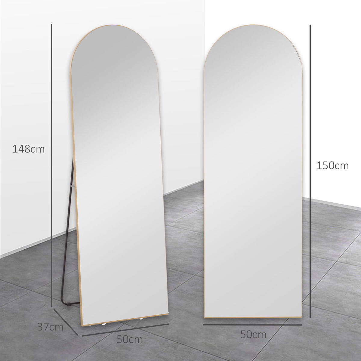 Miroir en pleine longueur 50 x 150 cm miroir sur pied grand miroir mural sans cadre pour salon, ton doré-2