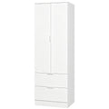 Armoire Chambre Penderie avec 2 Tiroirs, 2 Portes à Fermeture Douce et Barre de Suspension, 60 x 47 x 180 cm, Blanc-0