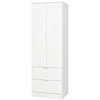 Armoire Chambre Penderie avec 2 Tiroirs, 2 Portes à Fermeture Douce et Barre de Suspension, 60 x 47 x 180 cm, Blanc-0
