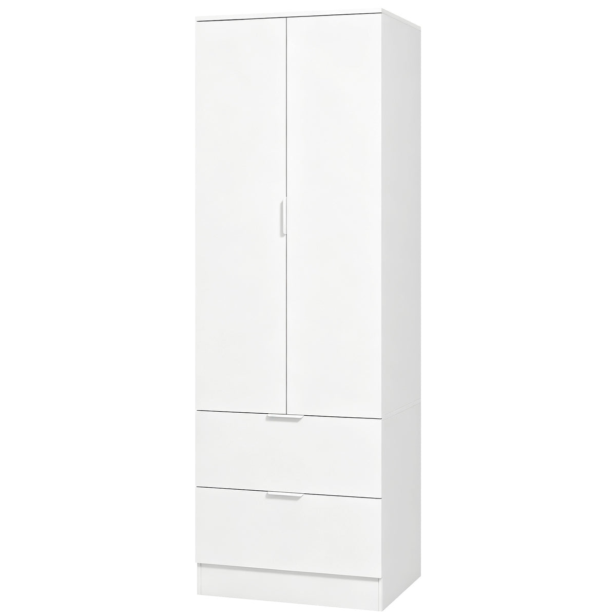Armoire Chambre Penderie avec 2 Tiroirs, 2 Portes à Fermeture Douce et Barre de Suspension, 60 x 47 x 180 cm, Blanc-0