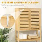 Étagère de toilettes meuble de salle de bain dessus toilette WC avec placard 2 portes et étagère ouverte 60 x 23 x 173 cm bambou-4