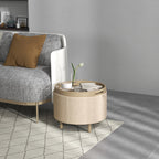 Pouf rond repose-pieds tabouret avec coffre de rangement, plateau réversible, meuble 3 en 1 pied en bois beige-1