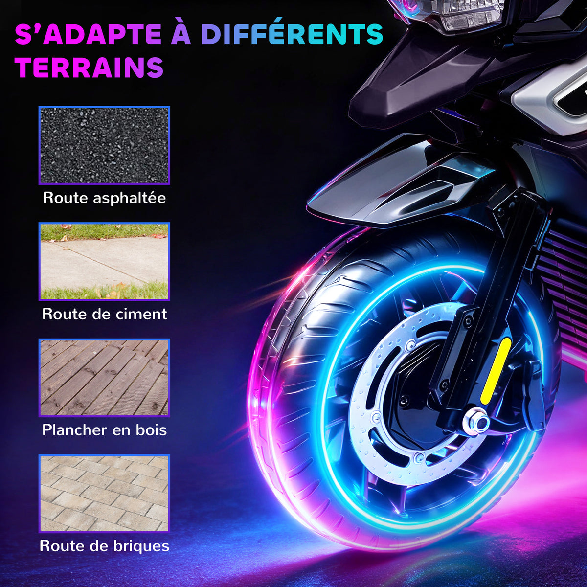 Moto électrique enfants 6 V, voiture électrique enfants avec roues d'entraînement, musique, effets lumineux, noir-5
