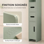 Meuble Colonne de Salle de Bain, Armoire Toilette Haute avec Étagères et Placards - 15 x 17 x 120 cm, Vert Clair-6