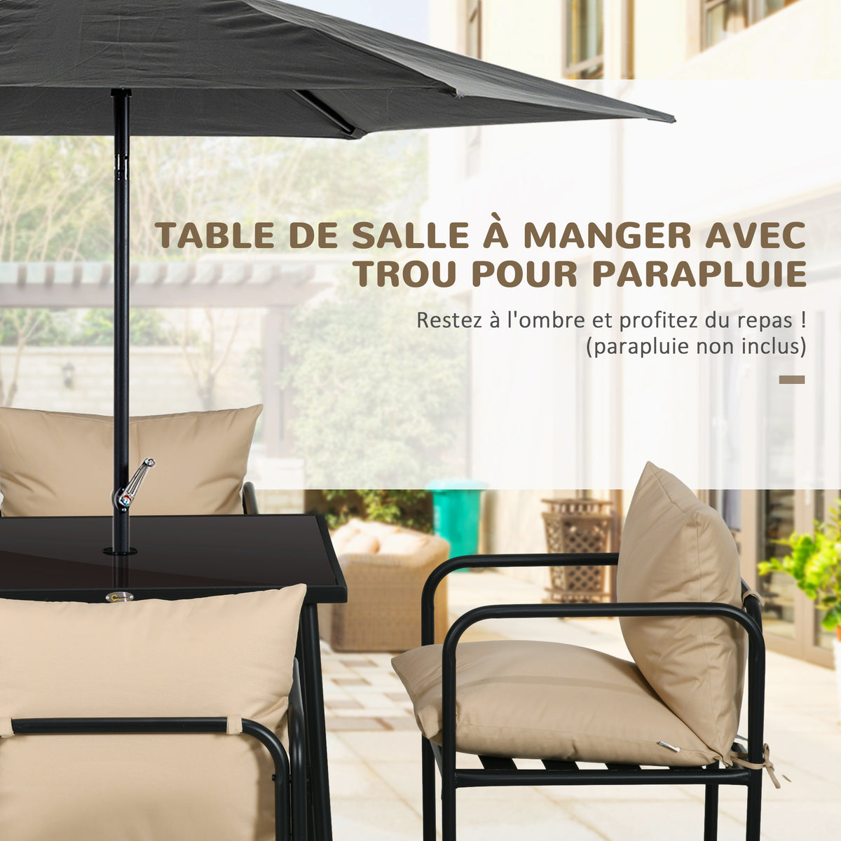 Salon de jardin ensemble table et chaises 5 pièces 1 table à manger carrée et 4 chaises 4 coussins-3