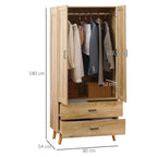 Armoire à vêtements armoire de rangement 2 portes et 2 tiroirs avec tringle - 80 x 54 x 180 cm-2