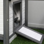 Poulailler cottage multi-équipement perchoir rampe pondoir enclos tiroir à déjection 196L x 76l x 97H cm bois massif pin gris blanc-7