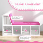Bibliothèque banc 2 en 1 avec 5 compartiments de rangement et 2 coussins 108 x 30 x 60 cm blanc rose-4