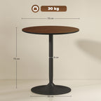 Table à manger ronde 70 cm pour 2 personnes avec plateau en placage de bois massif et piétement en acier marron-2