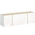 Meuble TV, banc TV avec 4 portes à fermeture amortie, étagère réglable et passe-câbles, 135 x 38 x 45 cm, blanc-0