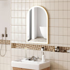 Miroir de salle de bain LED 90 x 60cm, mural, 3 couleurs, arqué cadre en aluminium, désembuage et interrupteur tactile-8