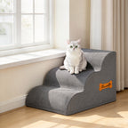 Escalier pour Chien Incurvé Housse Lavable Poignée Rampe pour Animaux 3 Marches Gris-8