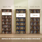 Rangements pour CD et DVD avec 8 compartiments et 6 étagères réglables, capacité max. 360 CD/185 DVD et Blu-ray, noyer-3