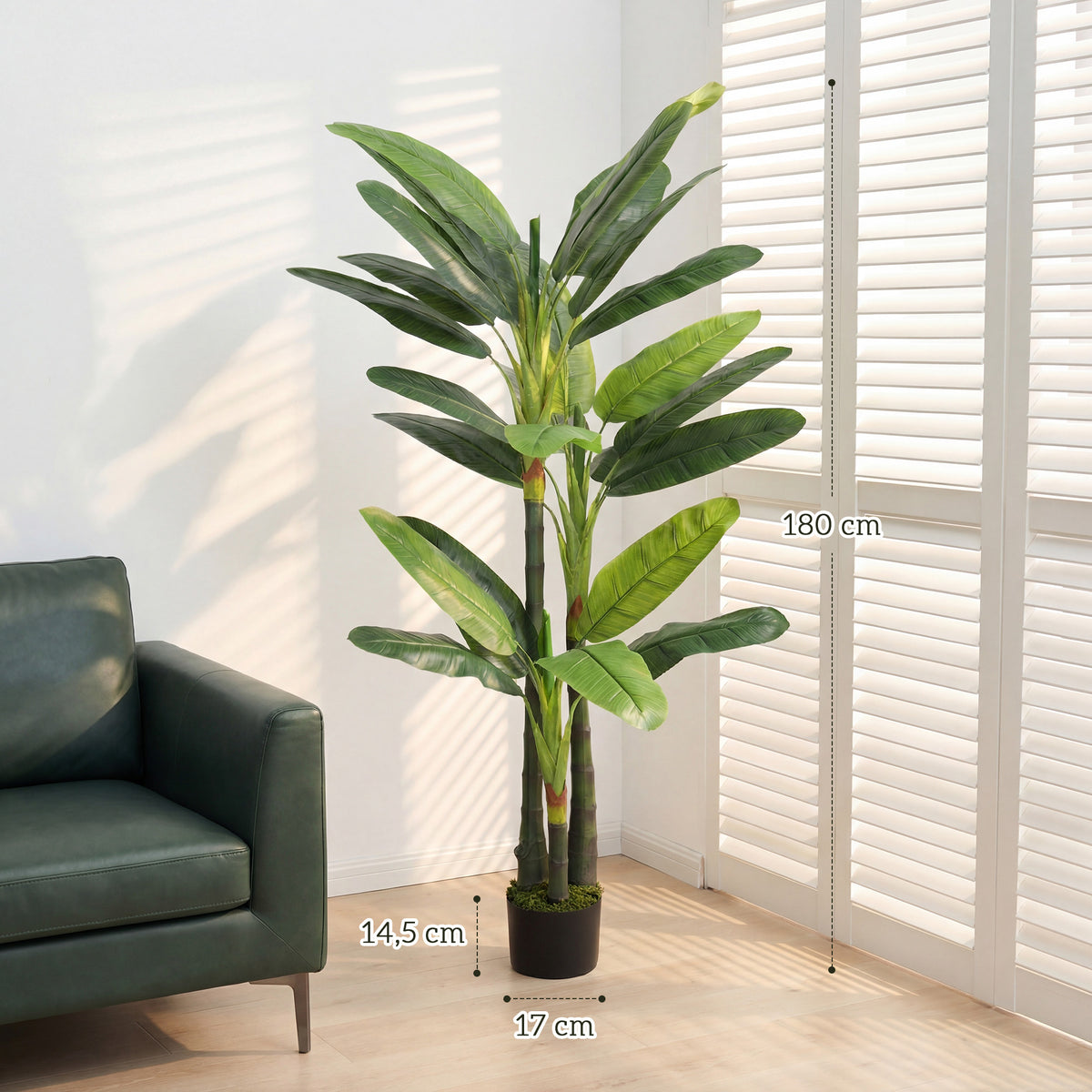 Plante Artificielle Bananier 180 cm, 18 Feuilles Réalistes, Pot, Entretien Facile, pour Maison Bureau, Vert-2