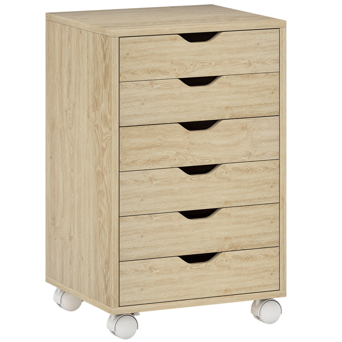 Caisson de Bureau Mobile 6 Tiroirs Silencieux, Support d'Imprimante, Poignées Encastrées, 40 x 35 x 63 cm, Chêne-0