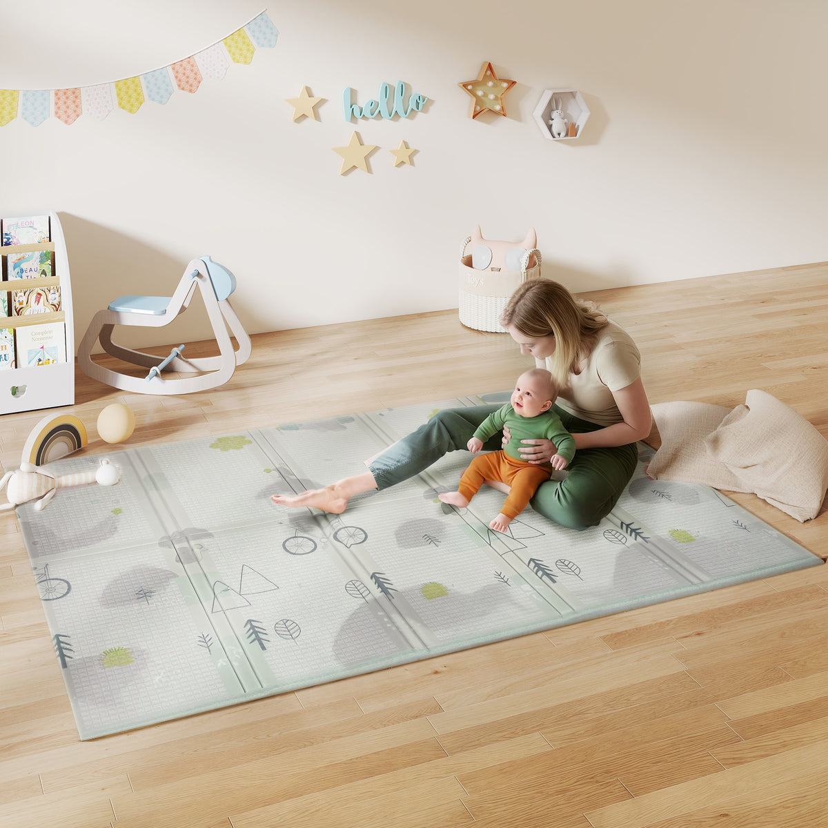 Tapis de jeu pour bébé pliable et réversible, tapis de sol en mousse épais, 200 x 150 x 1,5 cm, multicolore-1