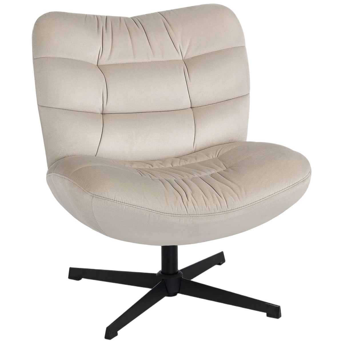 Fauteuil de salon pivotant, chaise rembourrée en chenille sans accoudoirs, assise et dossier larges, 70x80x82cm, crème-0