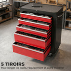 Chariot à outils sur roulettes, Servante d'atelier en acier 5 tiroirs verrouillable 2 clés, 61,5 x 33 x 82,5 cm, rouge-3