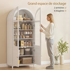 Armoire de cuisine, vaisselier vitrine avec 4 portes dont 2 en acrylique et étagères réglables, 78 x 40 x 180 cm, blanc-4