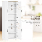 Armoire de cuisine hauteur 170 cm buffet haut avec 4 portes et étagères ajustable, design moderne, blanc-4