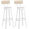 Lot de 2 tabourets de bar, chaises de bar, assise rembourrée 75,5H cm, dossier et repose-pieds, bois naturel et blanc-0