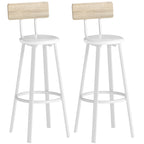 Lot de 2 tabourets de bar, chaises de bar, assise rembourrée 75,5H cm, dossier et repose-pieds, bois naturel et blanc-0