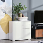 Meuble rangement buffet commode armoire 2 tiroirs 2 placards portes, étagères chambre, 79x36x74cm blanc-9
