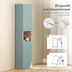 Meuble colonne salle de bain, meuble de rangement, 2 portes, compartiment et étagères réglables, 30x24x140cm, vert-6