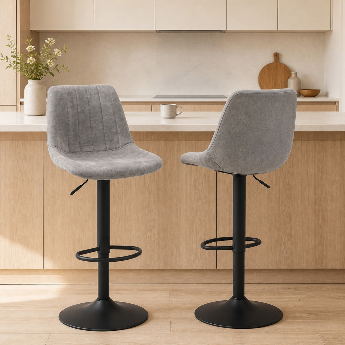 Lot de 2 tabourets de bar style vintage hauteur réglable pivotant avec repose-pied gris-1