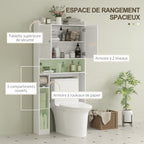 Meuble WC dessus de toilette avec placard à porte de grange, étagère réglable, compartiments et porte-papier, blanc-3