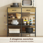 Buffet cuisine, meuble de rangement avec 2 tiroirs et 3 étagères ouvertes, 90 x 40 x 91 cm, bois naturel et noir-4