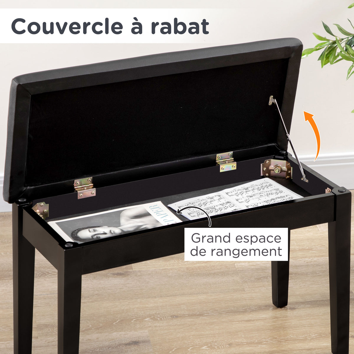 Banc pour piano avec assise rembourrée pieds en bois massif revêtement synthétique 75 x 35 x 49 noir-5