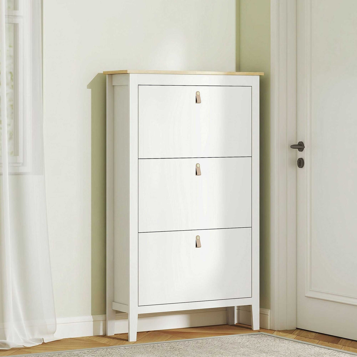 Meuble à chaussures 21 paires, armoire à chaussures avec 3 tiroirs rabattables, étagères amovibles et réglables, blanc-1