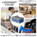 Caisse boite à outils en métal transportable avec 3 poignées, 2 loquets, dim. 50L x 26l x 18,5H cm, bleu-5