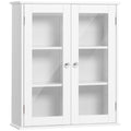 Armoire murale de salle de bain, meuble haut salle de bains avec 2 portes en verre, étagère réglable, 55x20x65cm, blanc-0