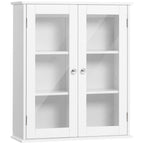Armoire murale de salle de bain, meuble haut salle de bains avec 2 portes en verre, étagère réglable, 55x20x65cm, blanc-0