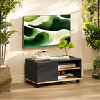 Meuble TV sur roulettes avec 2 Freins - 2 niches + Placard Porte 2 Passe-Fil - en bois Noir chêne Clair-7