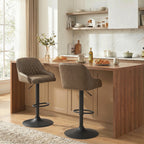 Lot de 2 Tabourets de Bar, Tabourets Hauts Cuisine avec Siège Pivotant et Hauteur Réglable, Marron Foncé-1
