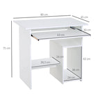 Bureau d'ordinateur, bureau avec rangement, plateau pour clavier et support de moniteur, 80 x 45 x 75 cm, blanc-2