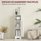 Meuble salle de bain meuble toilettes WC rangement étroit avec étagère réglable gain de place pour petits espaces blanc-3