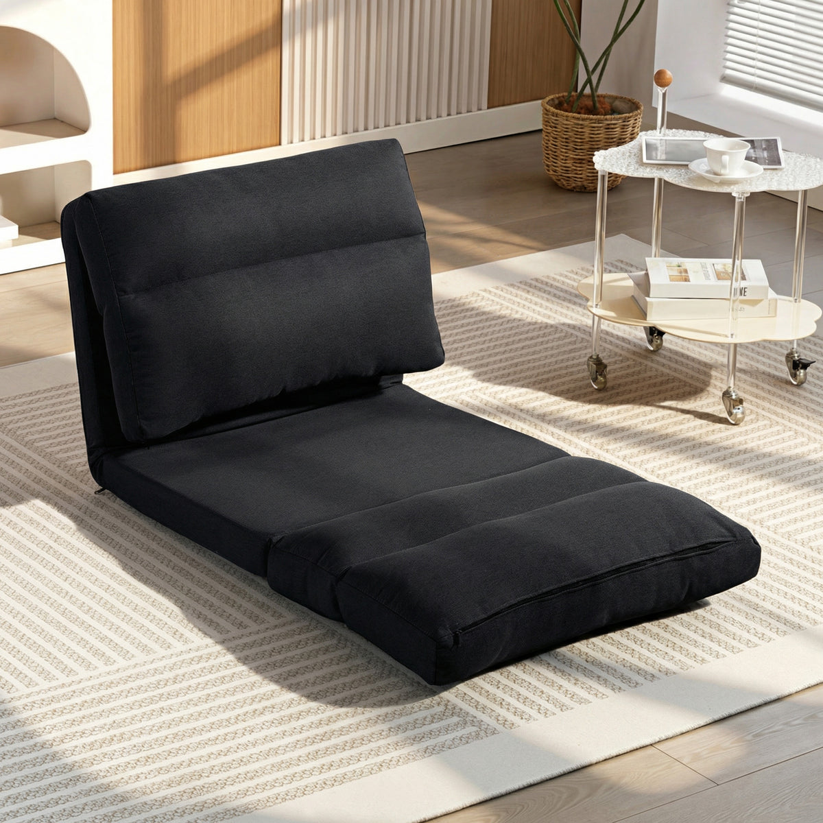Fauteuil de sol canapé paresseux fauteuil convertible en lit inclinable 90° à 180° tissu - 70 x 72 x 56 cm - noir-9