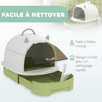 Maison de toilette pour chat bac à litière fermé chat poignée de transport porte translucide 40,5 x 52 x 39 cm vert-4