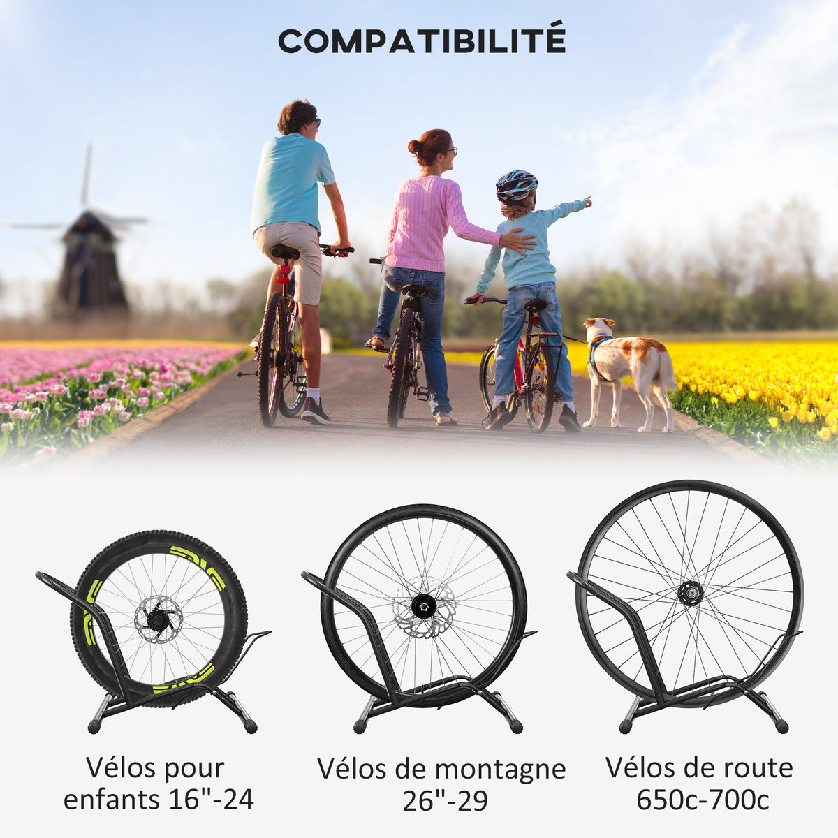 Porte-vélos en acier pour stationnement de vélos support vélo sol pour l'intérieur et l'extérieur 59x41x38 cm Noir-4