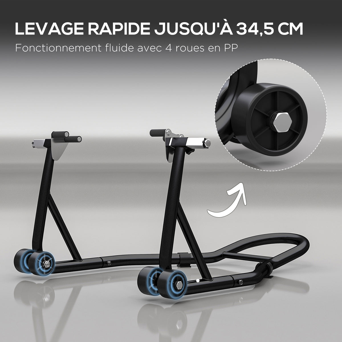 Support pour moto, béquille avant pour moto avec goupille réglable et adaptateurs pour bras oscillant, noir-4