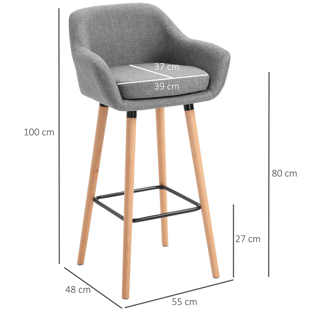 Tabourets de Bar Design scandinave - Lot de 2 tabourets de Bar Grand Confort avec Repose-Pieds Gris foncé-2