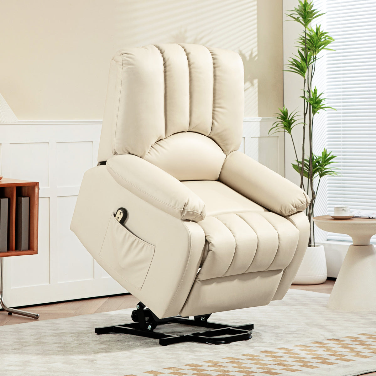 Fauteuil relax inclinable électrique releveur avec repose-pied et télécommande 86 x 92 x 102 cm Beige-1